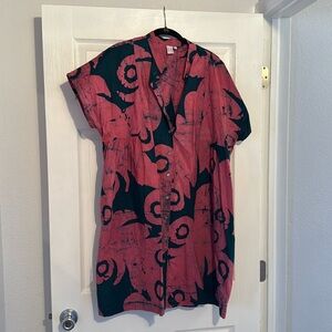 Large Osei Duro Pink & Teal button front dress